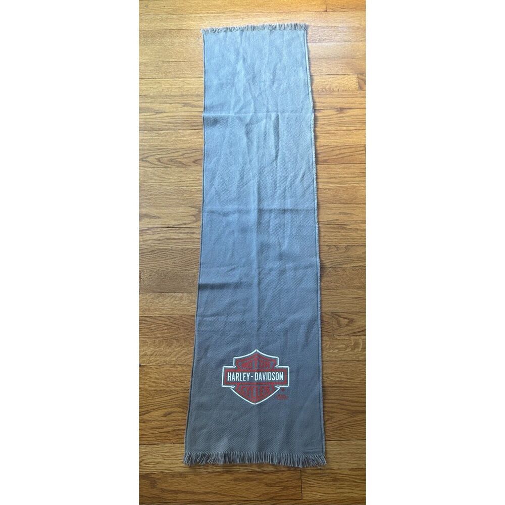 Vintage 1986 3D Emblem Harley Davidson Scarf Gray 46” 12” Fringe America 80S